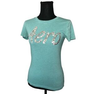Blue Aeropastle Short Sleeve Top Sequins Women’s Small Y2K Aero Mcbling